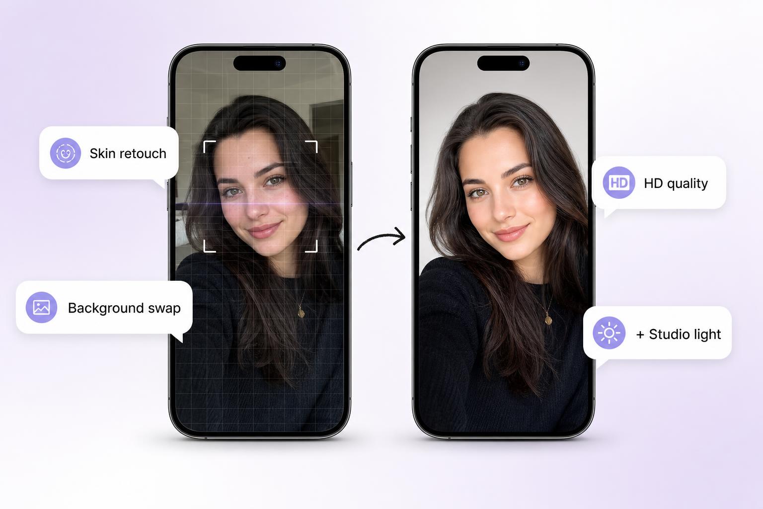 Before and after AI photo edit on iPhone